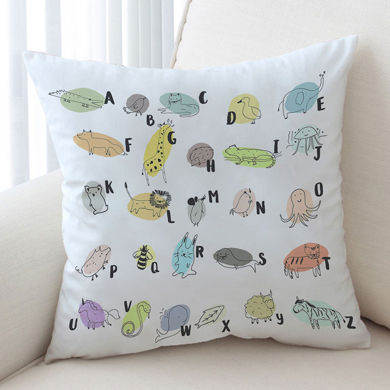 Kids Cushions Alphabet Animals Drawings