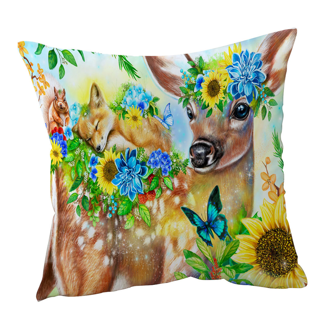 Kids Cushions Forest Fawn Deer and Fox Squirrel Friends