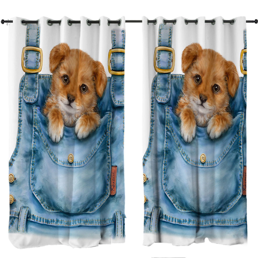 Kids Cute Animal Drawings Pocket Dog Puppy Curtain