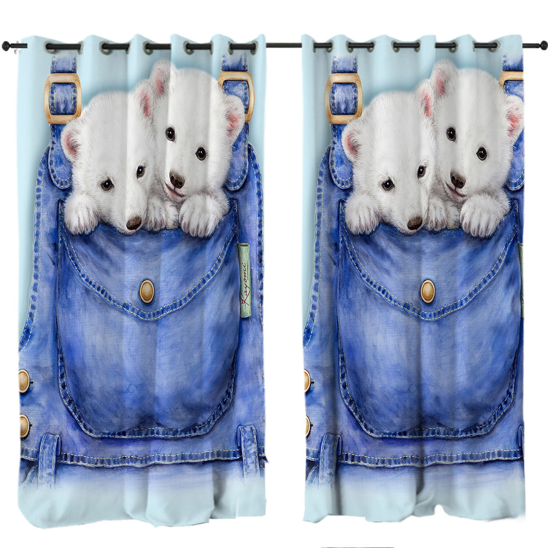Kids Cute Animal Drawings Pocket Polar Bears Curtains