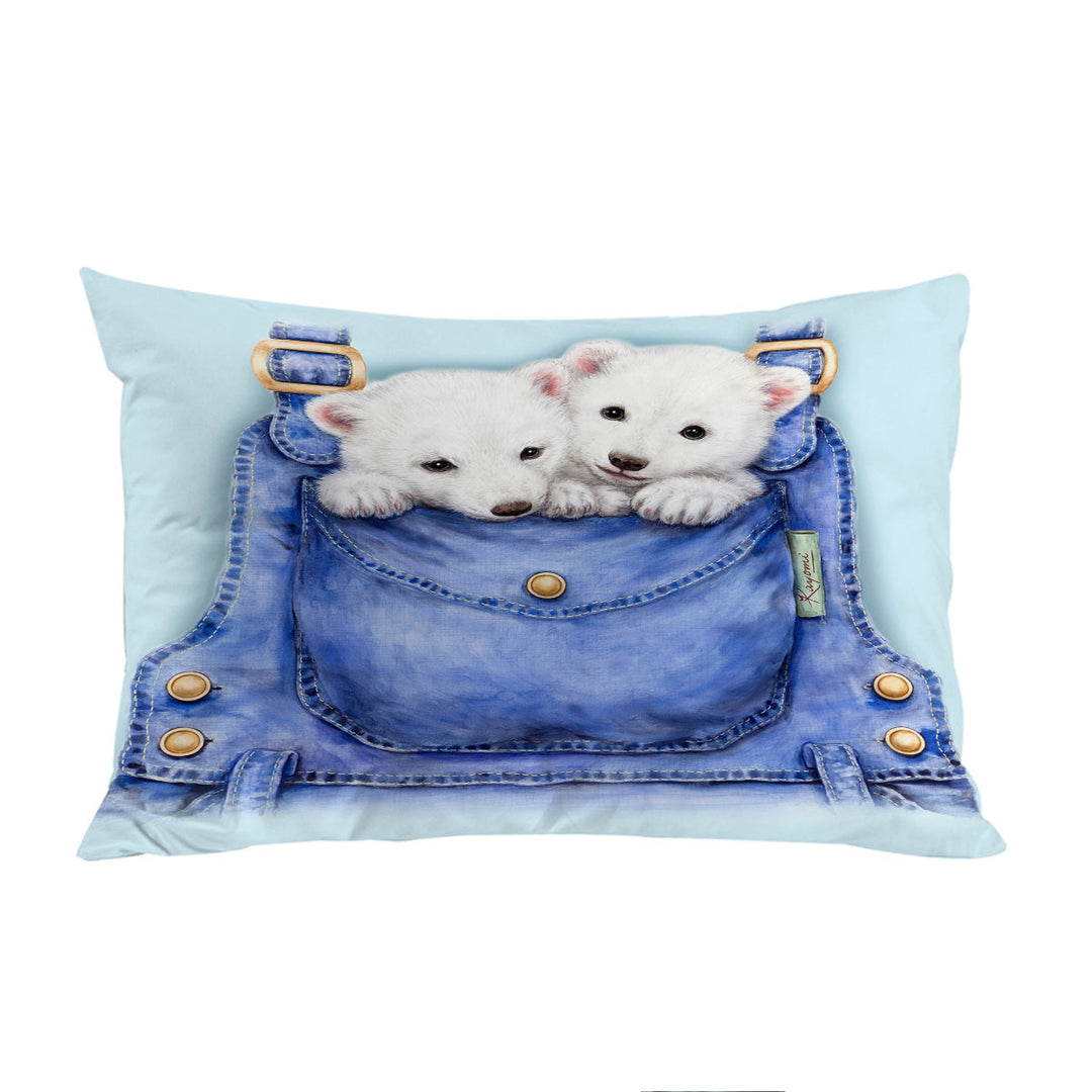 Kids Cute Animal Drawings Pocket Polar Bears Pillowcase