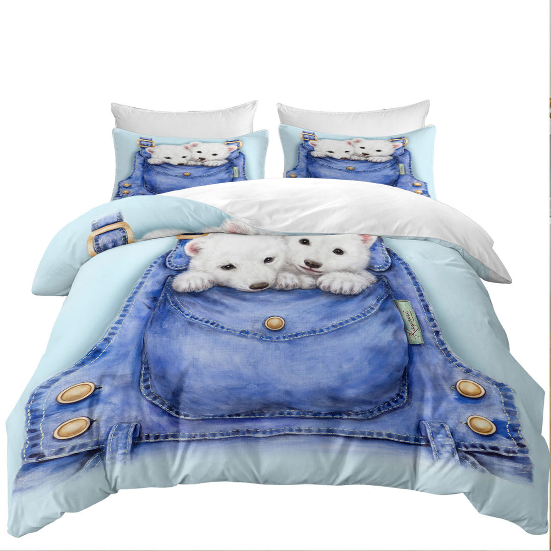 Kids Cute Animal Drawings Pocket Polar Bears Quilt Cover