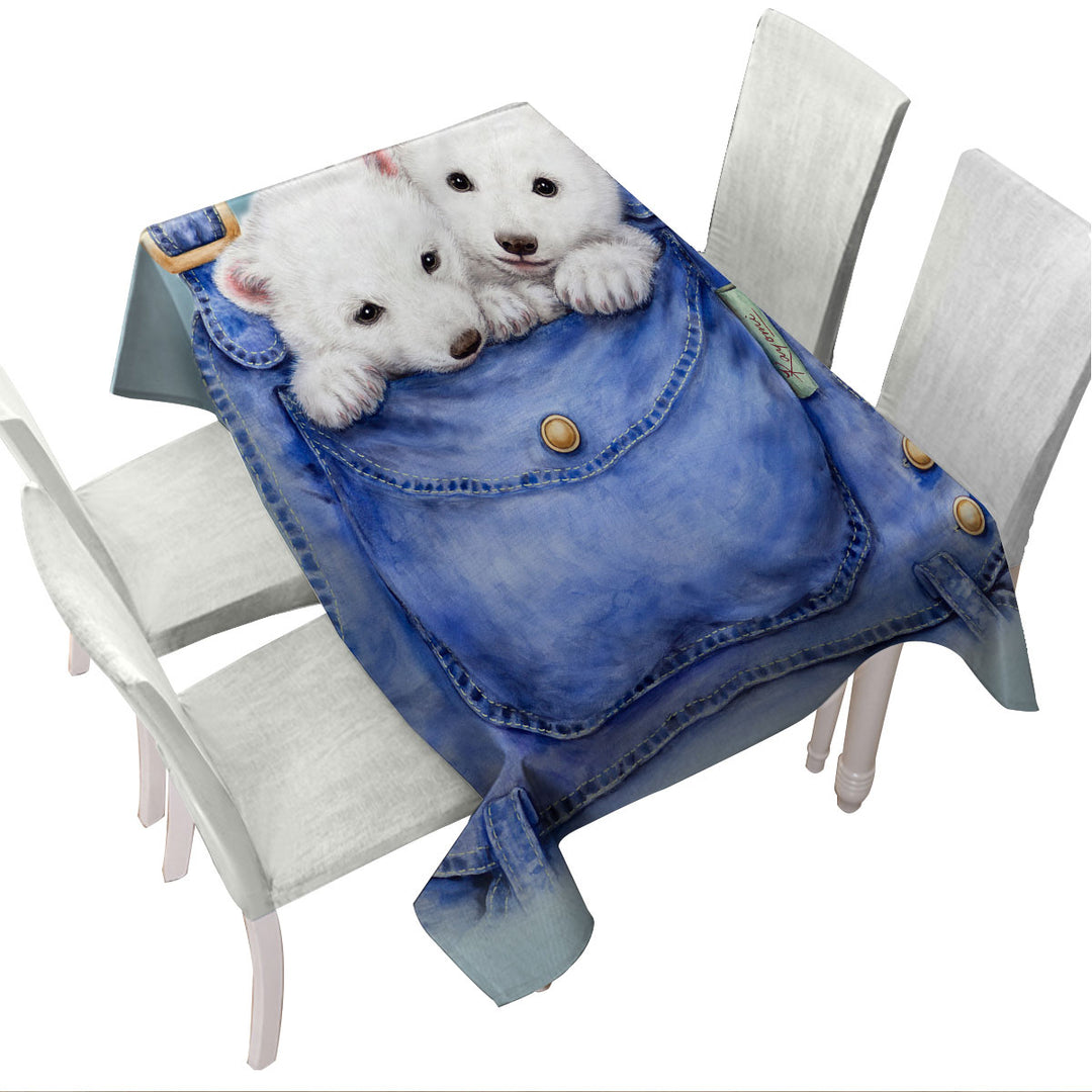 Kids Cute Animal Drawings Pocket Polar Bears Tablecloth