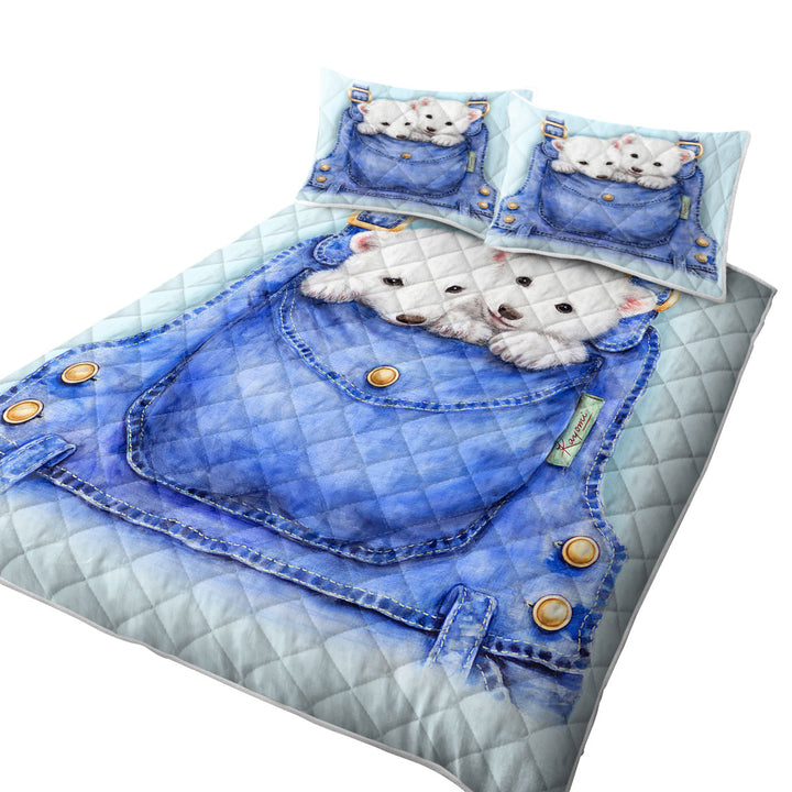 Kids Cute Animal Drawings Pocket Polar Bears Twin Quilt
