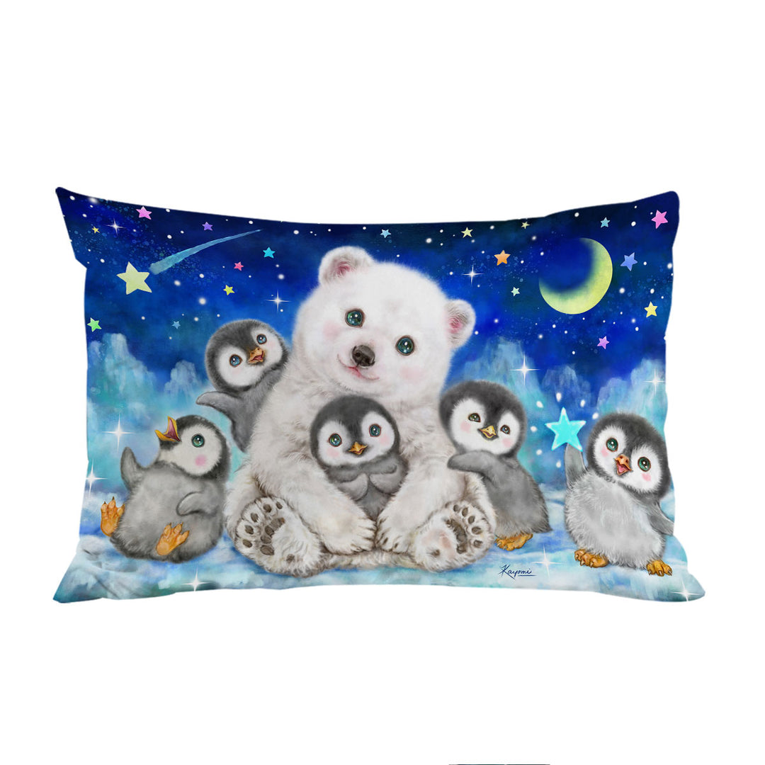 Kids Cute Animal Drawings Polar Bear and Penguins Pillow Cases