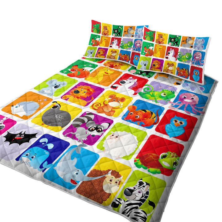 Kids Cute Animals Cartoon Panel Coverlets
