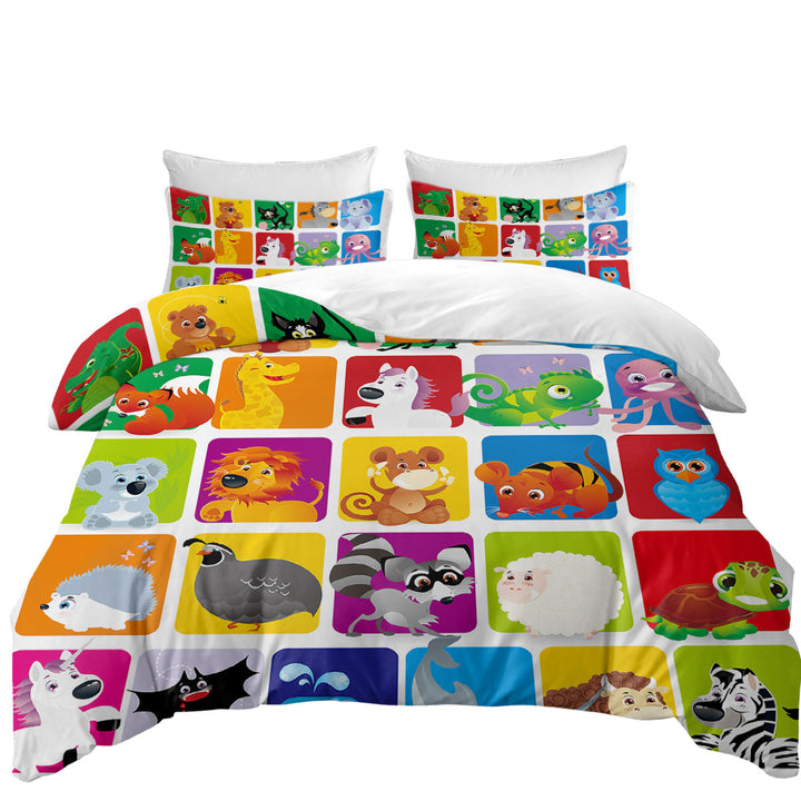Kids Cute Animals Cartoon Panel Duvet Cover
