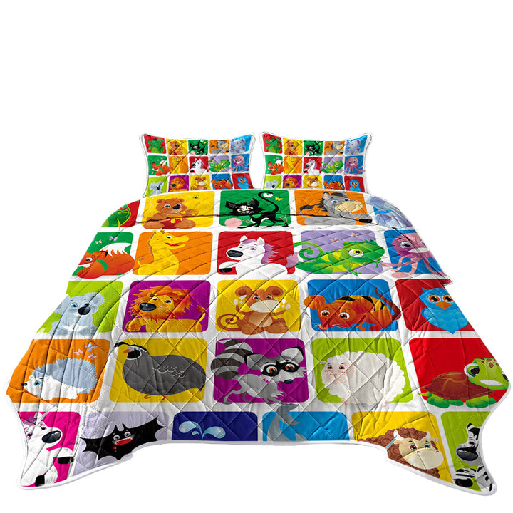 Kids Cute Animals Cartoon Panel King Size Quilt Sets