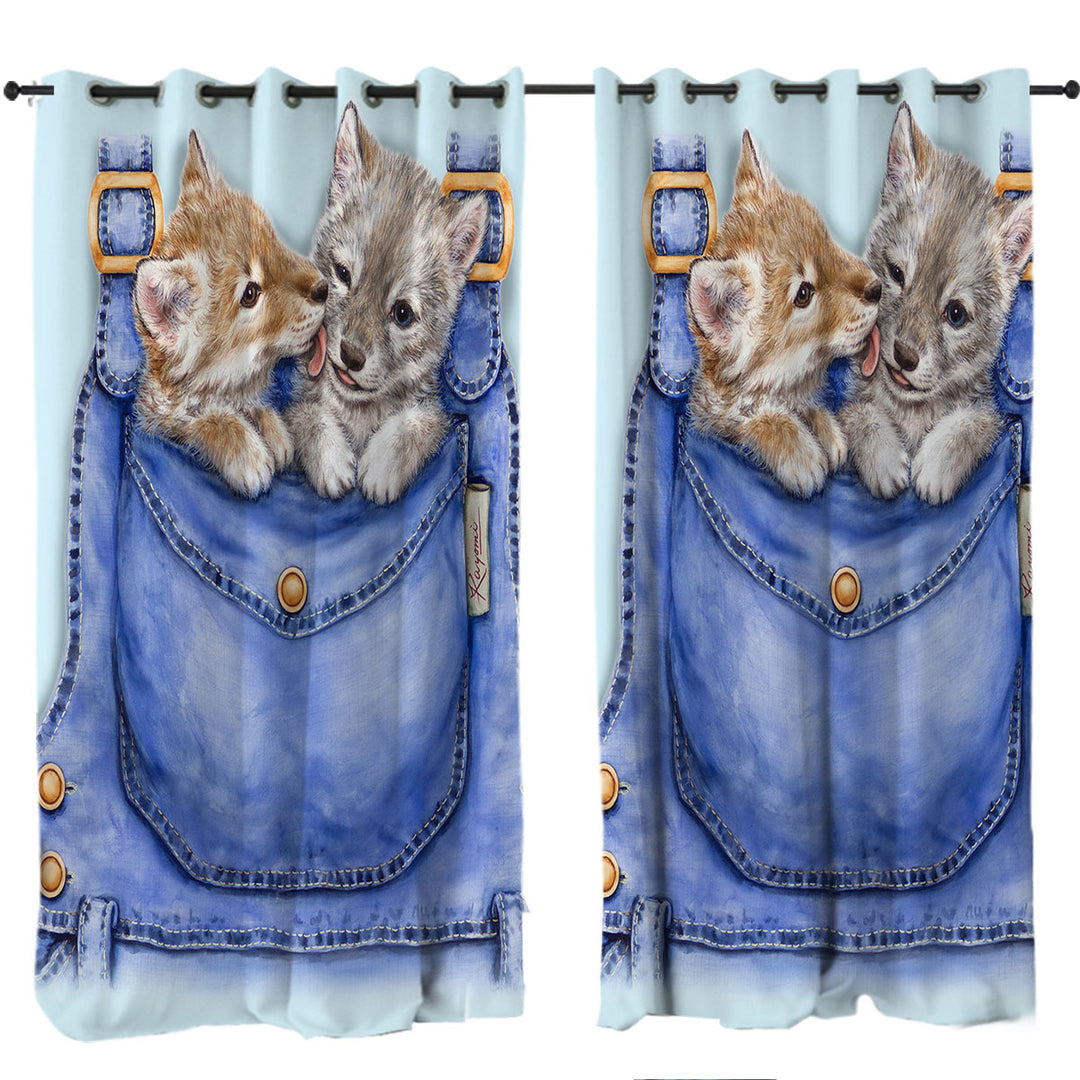 Kids Cute Animals Wolf Cubs Overall Drapery