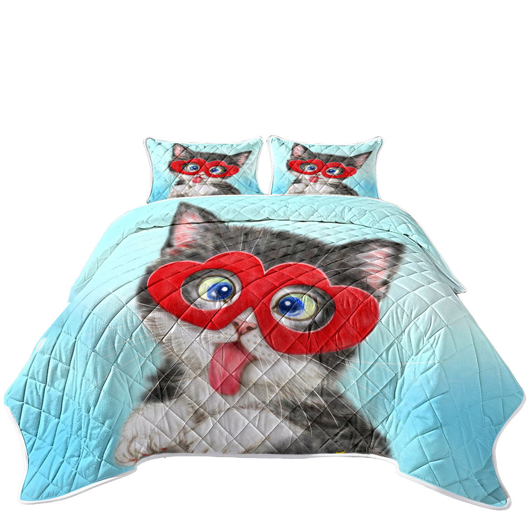 Kids Cute Silly Kitten Wearing Heart Glasses Coverlets