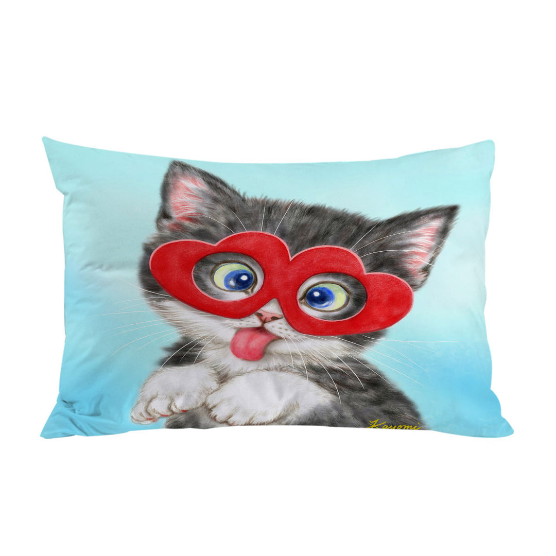 Kids Cute Silly Kitten Wearing Heart Glasses Pillowcase