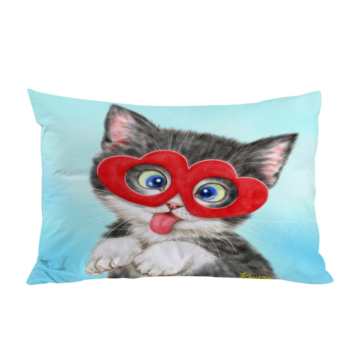 Kids Cute Silly Kitten Wearing Heart Glasses Pillowcase