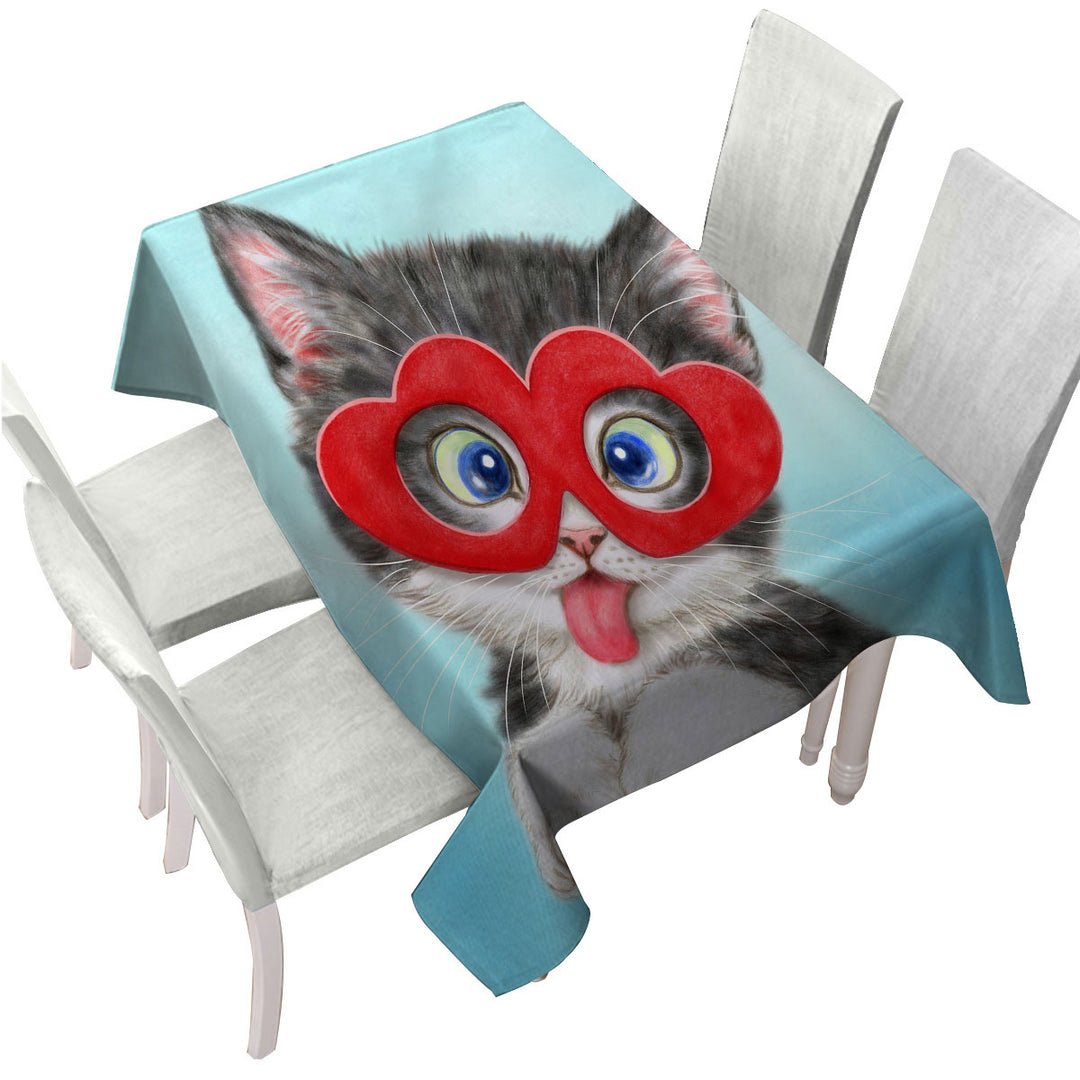 Kids Cute Silly Kitten Wearing Heart Glasses Tablecloth