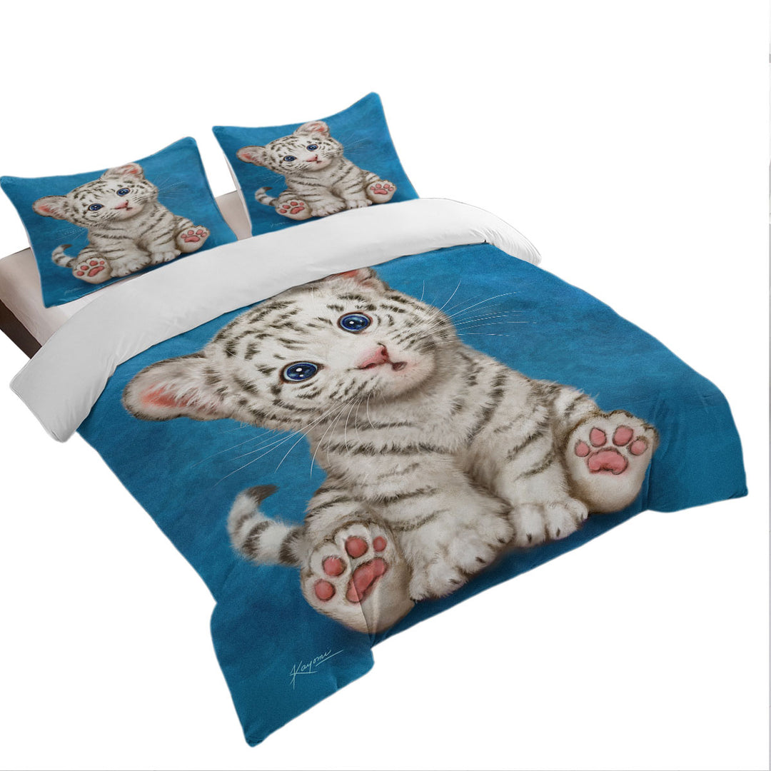 Kids Design Baby Blue Eyes White Tiger Cub Bed Covers