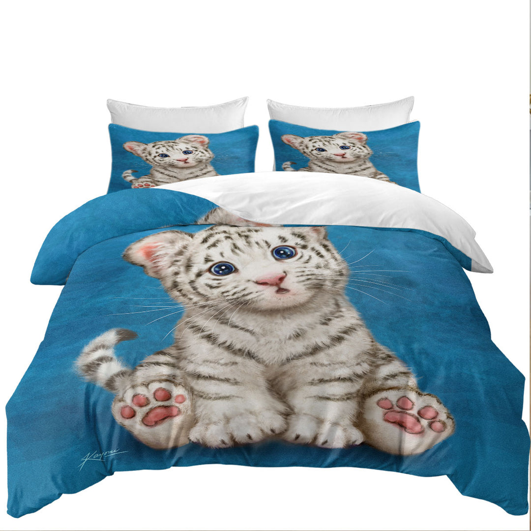 Kids Design Baby Blue Eyes White Tiger Cub Best Duvet Covers