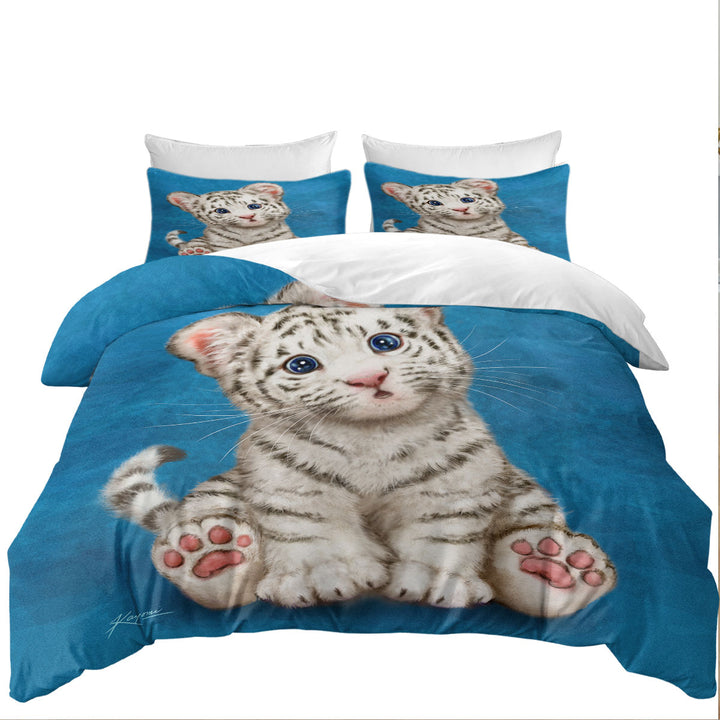 Kids Design Baby Blue Eyes White Tiger Cub Best Duvet Covers