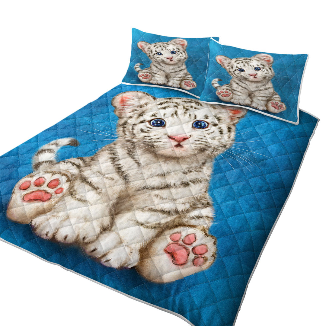 Kids Design Baby Blue Eyes White Tiger Cub Coverlet
