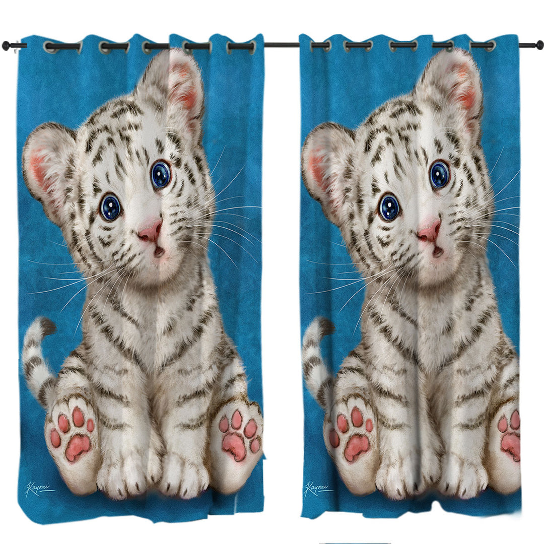 Kids Design Baby Blue Eyes White Tiger Cub Curtain