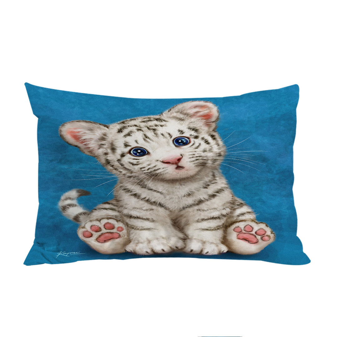 Kids Design Baby Blue Eyes White Tiger Cub Pillow Cases