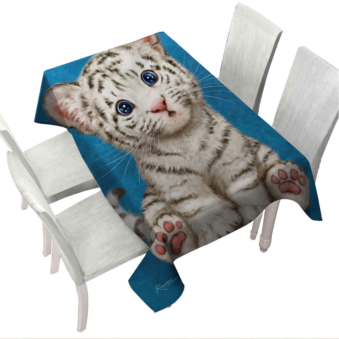 Kids Design Baby Blue Eyes White Tiger Cub Tablecloths