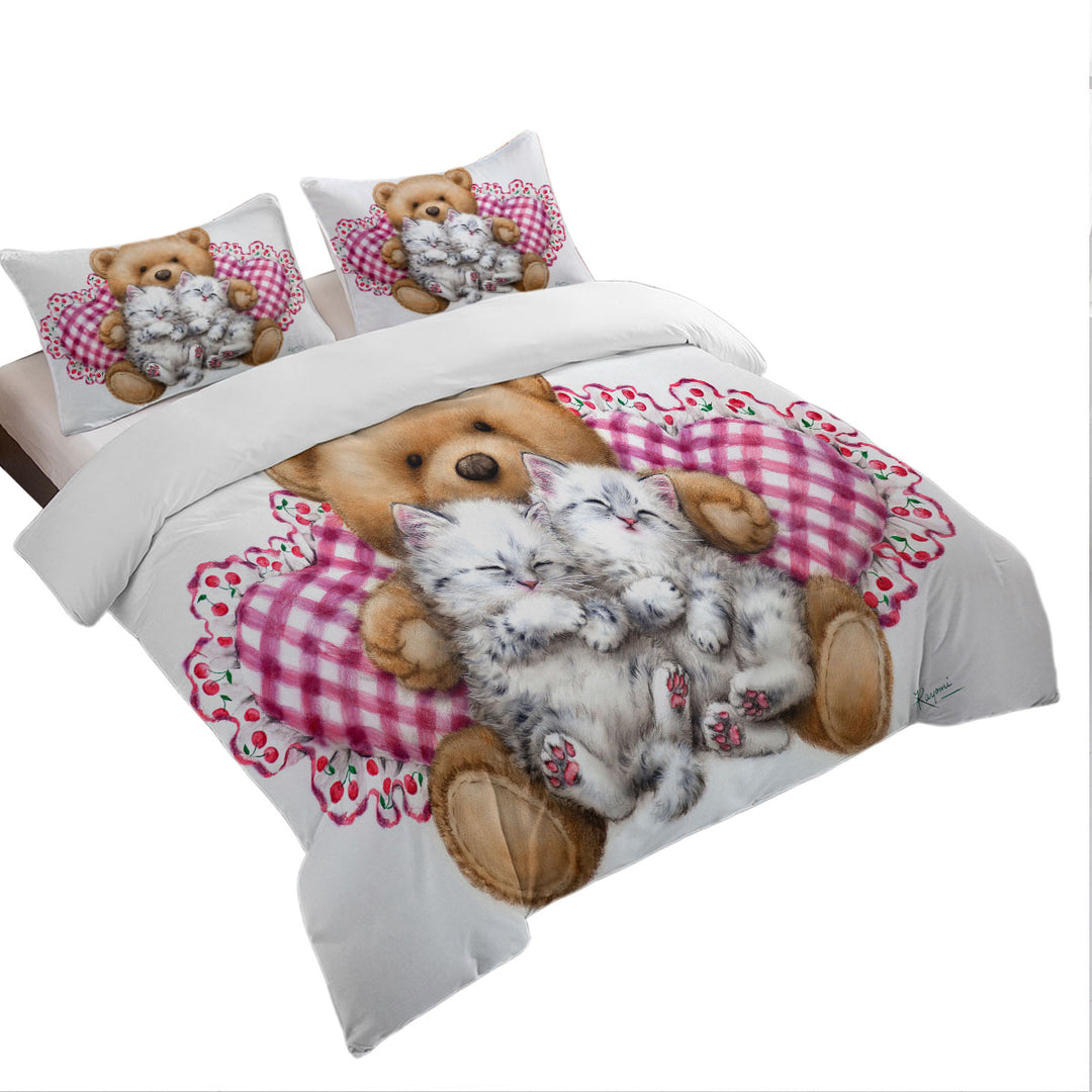 Kids Design Cute Teddy Bear Dream Kittens King Quilt Cover