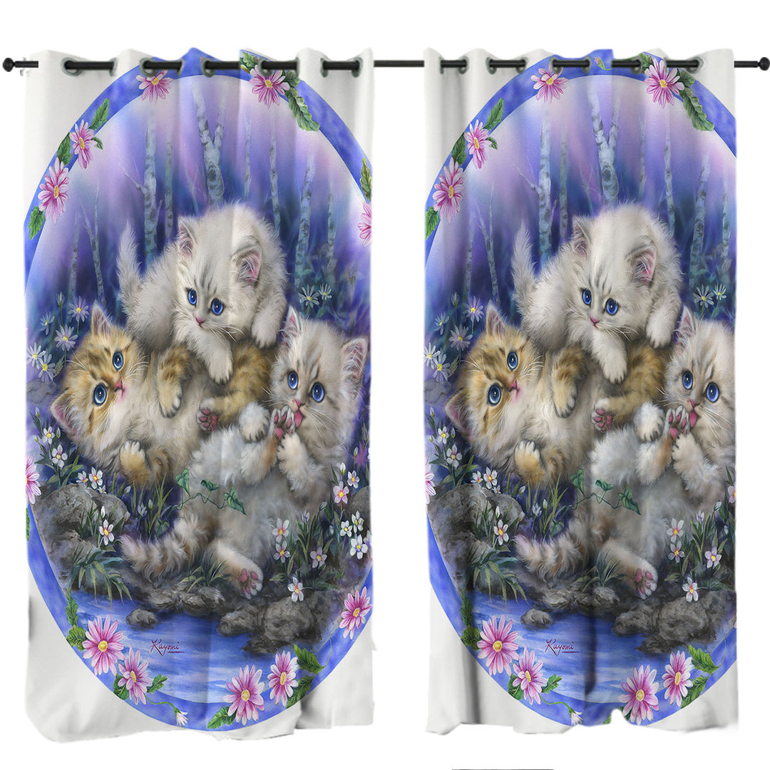 Kids Design Cute Three Kittens Outdoor Adventure Curtains