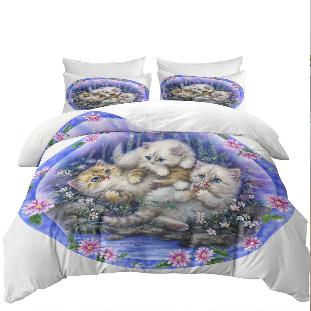 Kids Design Cute Three Kittens Outdoor Adventure Duvet Cover