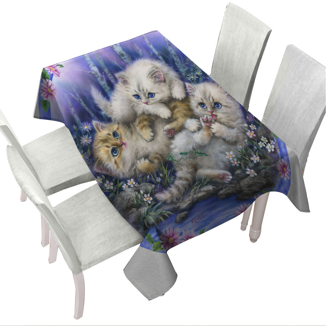 Kids Design Cute Three Kittens Outdoor Adventure Tablecloths