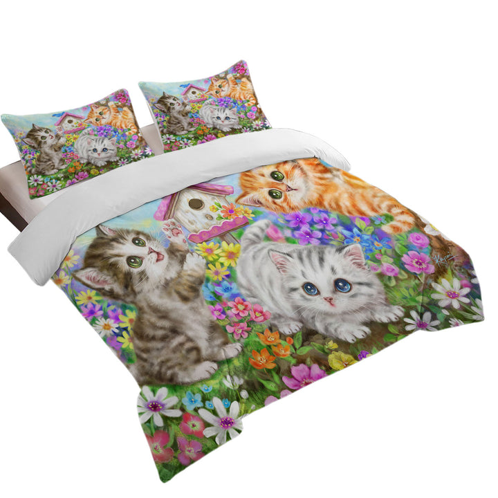 Kids Designs Cute Bird House and Cats Kittens Best Duvet Covers