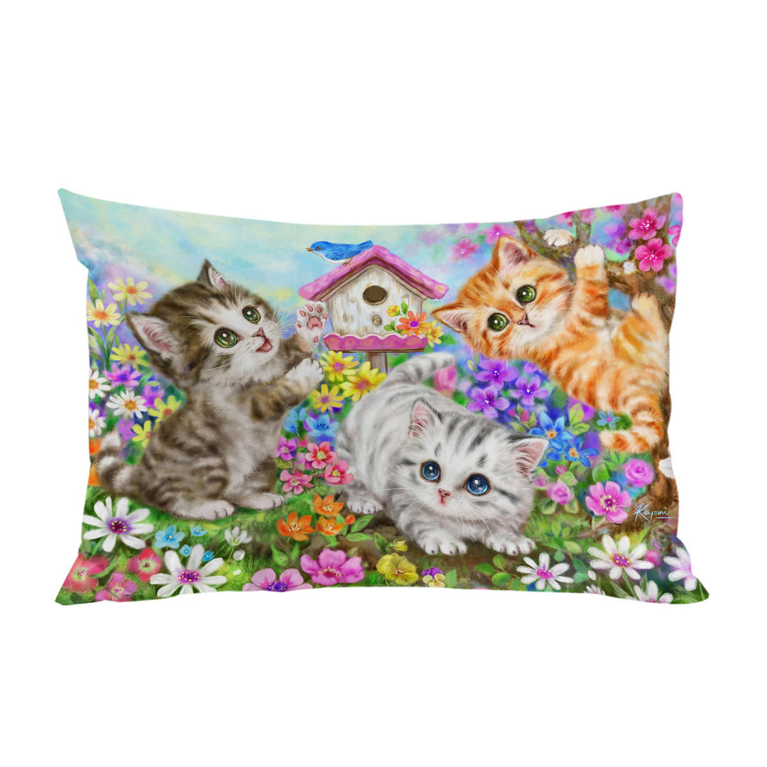 Kids Designs Cute Bird House and Cats Kittens Pillowcase