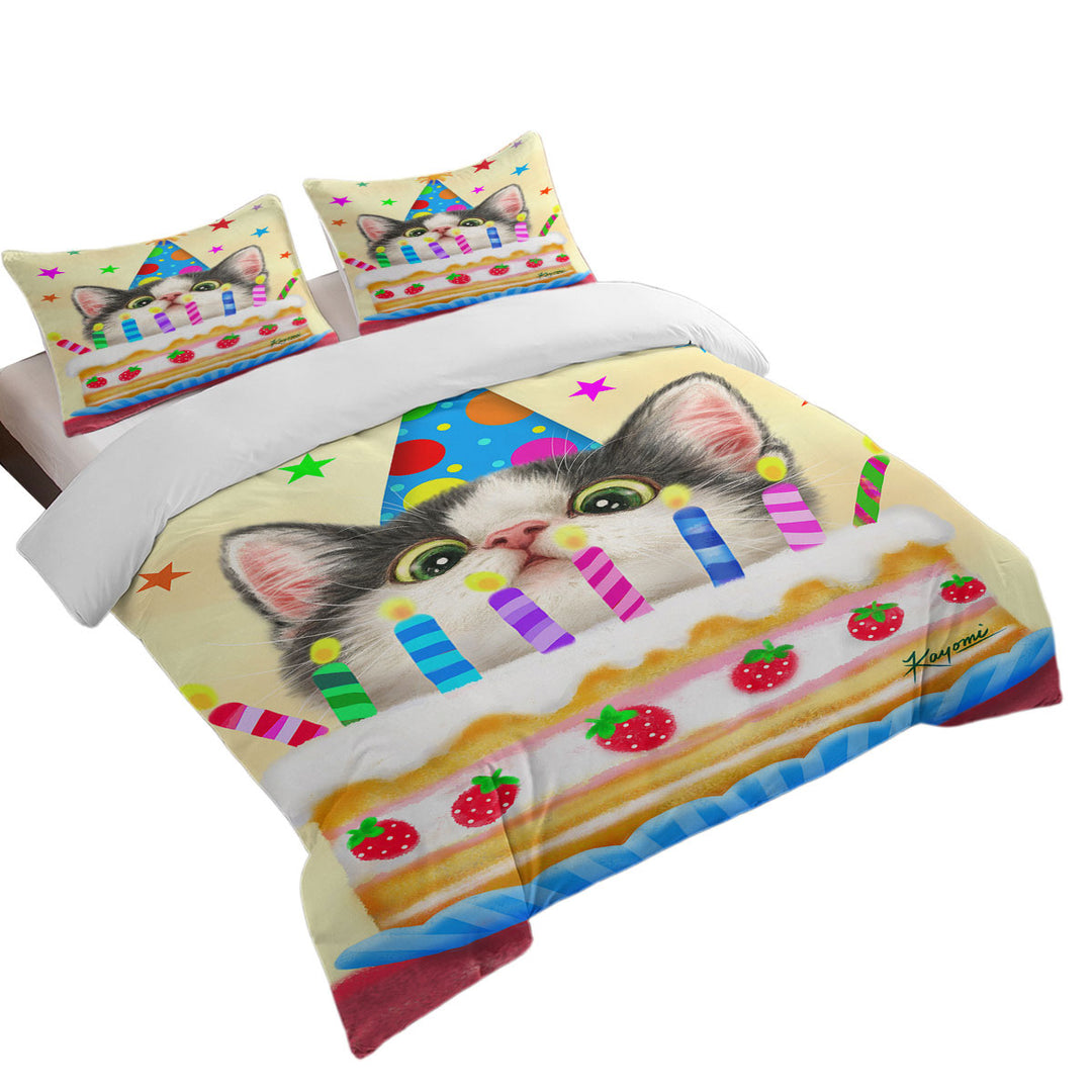 Kids Designs Cute Birthday Cake Kitten Cat Bed Covers