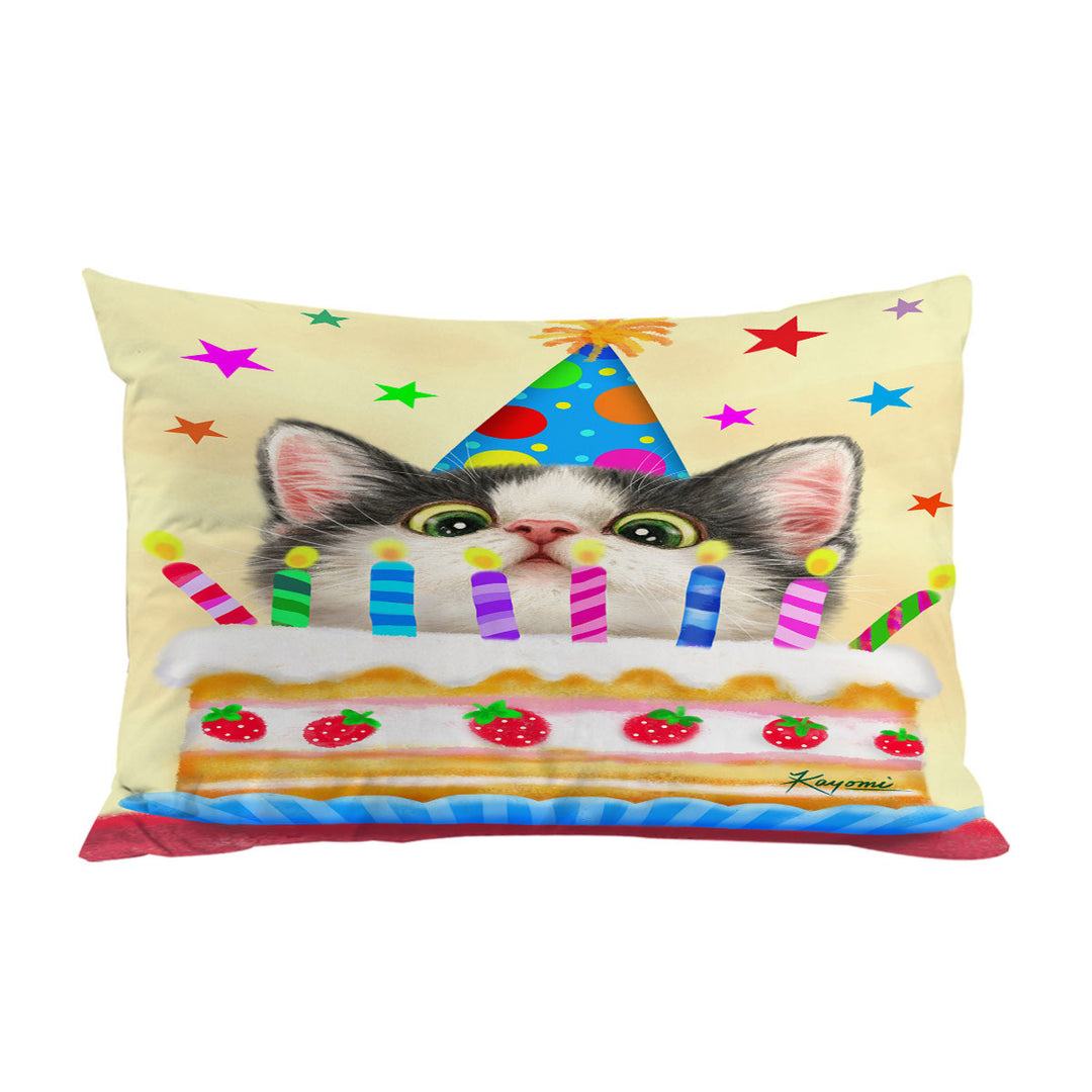 Kids Designs Cute Birthday Cake Kitten Cat Pillow Case Covers