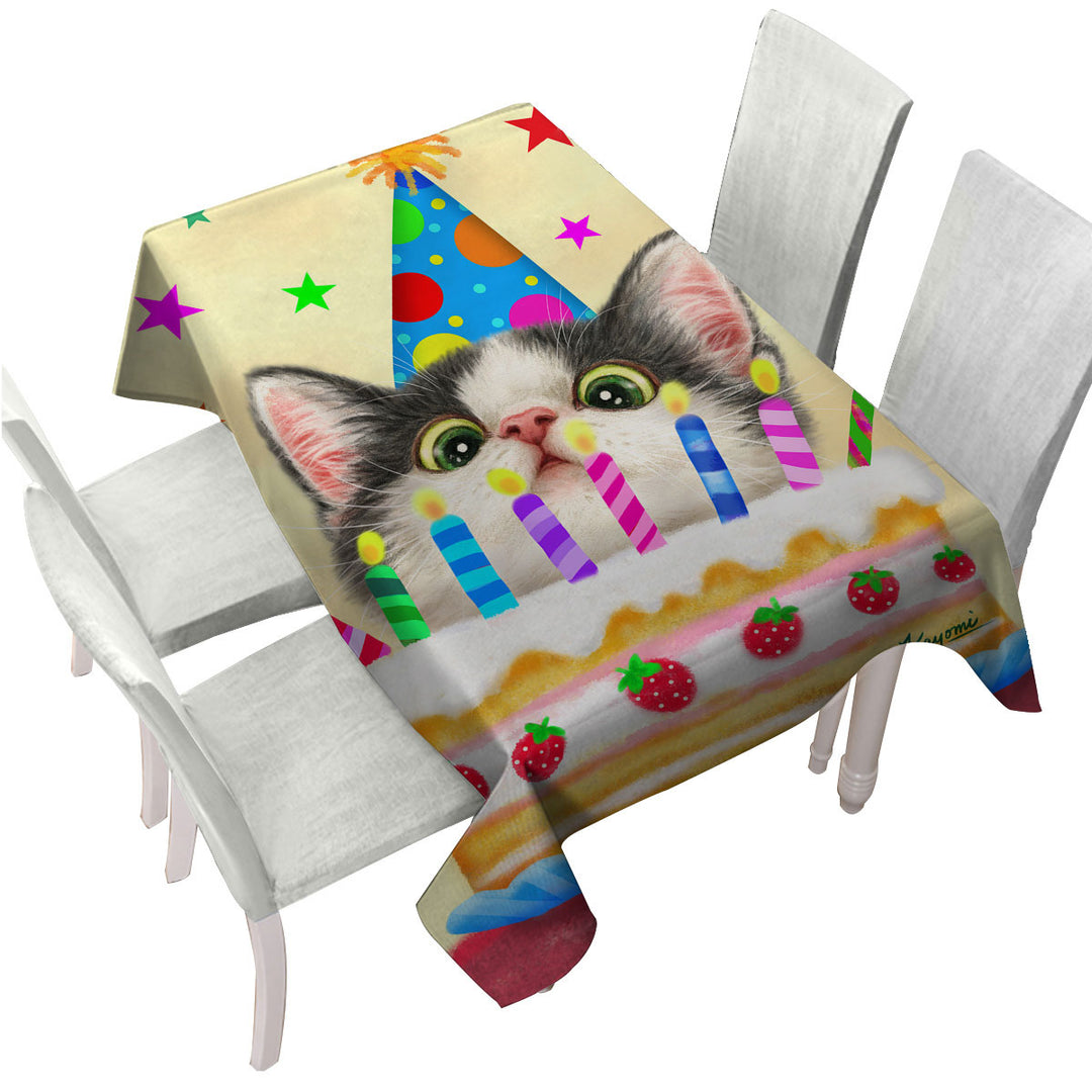 Kids Designs Cute Birthday Cake Kitten Cat Tablecloths