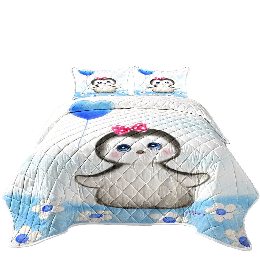 Kids Drawing Design Penguin Heart Balloon Quilts