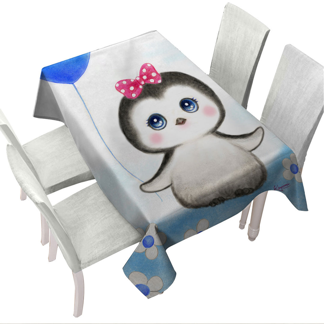 Kids Drawing Design Penguin Heart Balloon Tablecloths