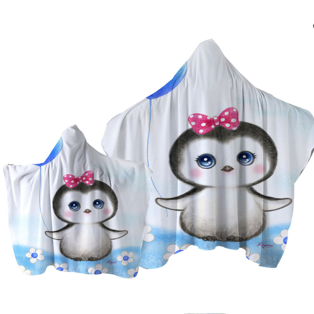 Kids Drawing Design Penguin Heart Balloon Towel Hoodie