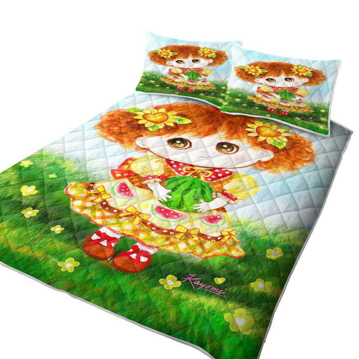Kids Drawings Yellow Girl and Watermelon Coverlets