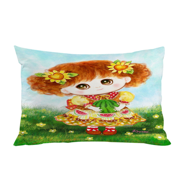 Kids Drawings Yellow Girl and Watermelon Pillowcases