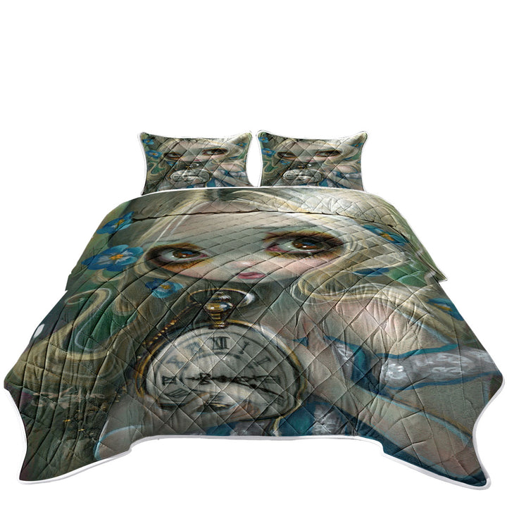 Kids Fantasy Art Keeping Up Alice Holding a Clock Quilt stores near me