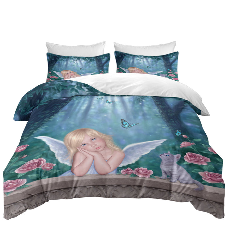 Kids Fantasy Art Little Miracles Cat and Cute Little Fairy Duvet Cover sale