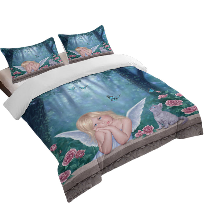 Kids Fantasy Art Little Miracles Cat and Cute Little Fairy Quilt Cover