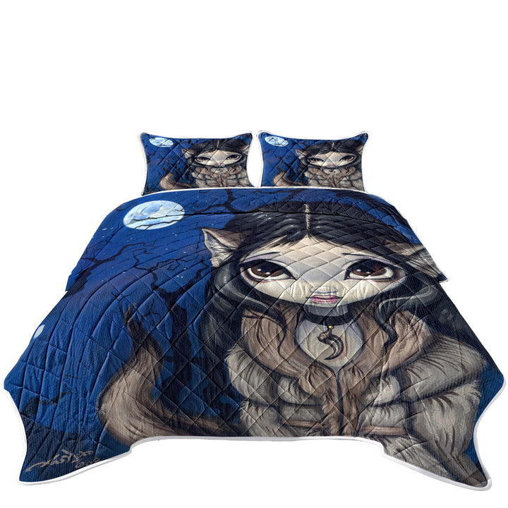Kids Fantasy the Little Wolf Girl Coverlet