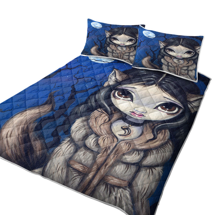 Kids Fantasy the Little Wolf Girl Coverlets