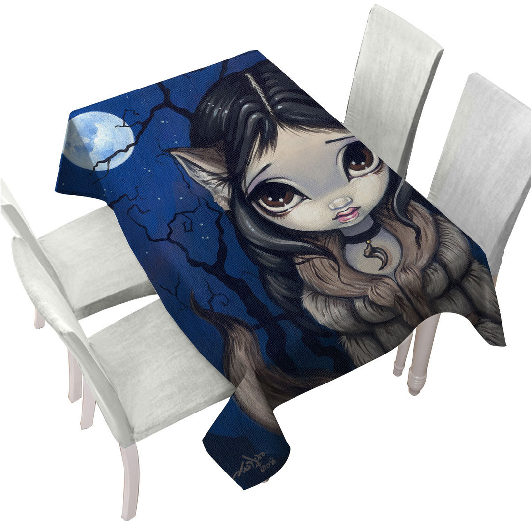 Kids Fantasy the Little Wolf Girl Custom tablecloths