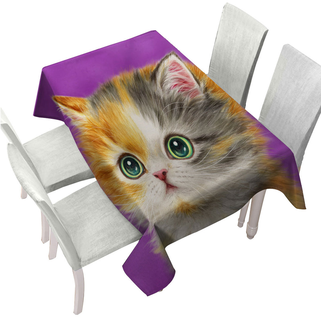 Kids Kittens Designs Adorable Staring Cat Tablecloth