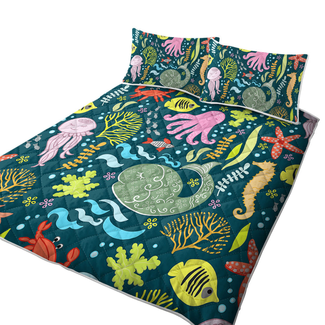 Kids Multi Colored Marine Animals Coverlets