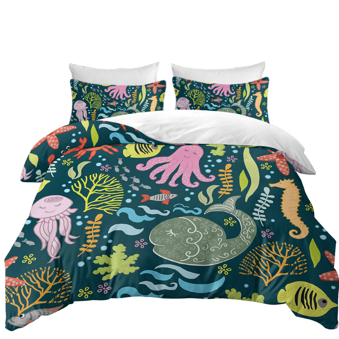 Kids Multi Colored Marine Animals Quilt Cover
