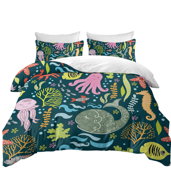 Kids Multi Colored Marine Animals Quilt Cover