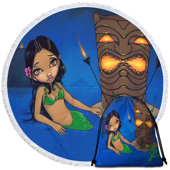 Kids Painting Beautiful Tiki Mermaid Circle Towel