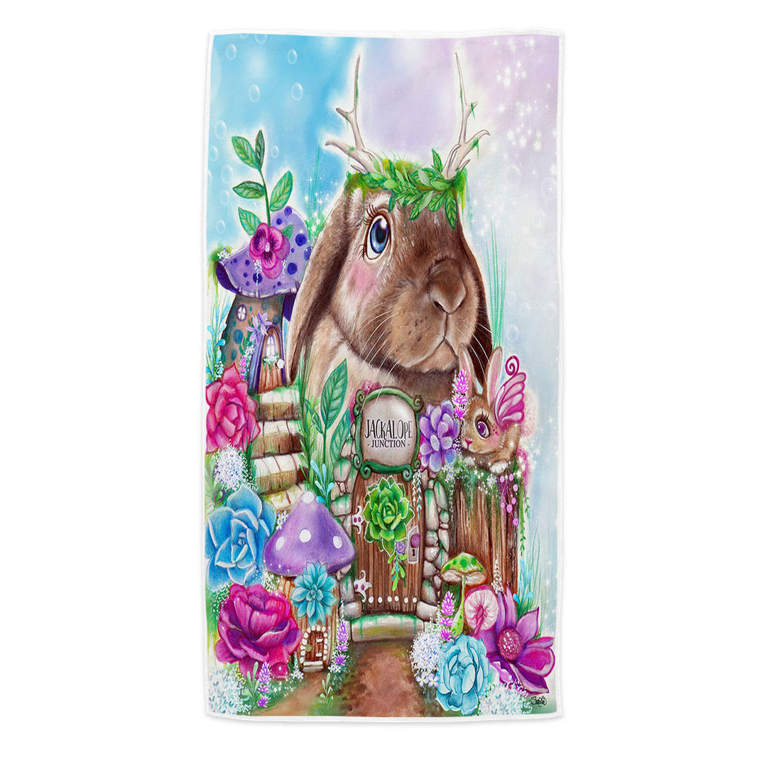 Kids Pool Towels Art Adorable Jackalope Rabbit